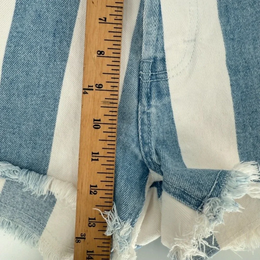 Vintage Womens Blue White Striped Cut Off High Waist Shorts Size 11/12 90's